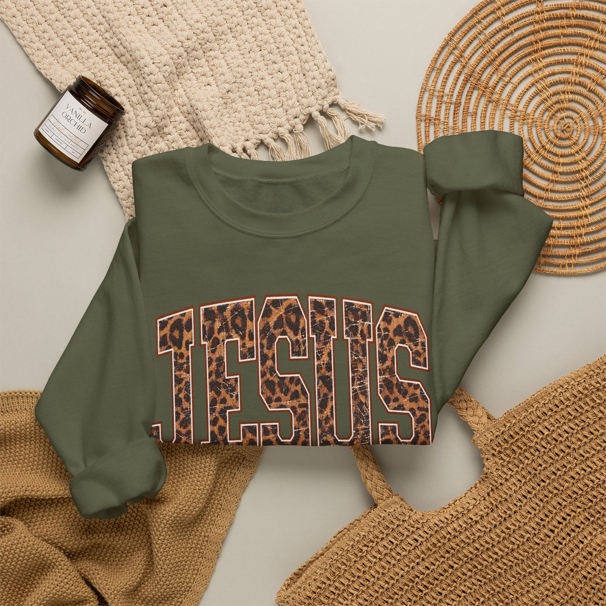 JESUS Leopard Print Sweatshirt